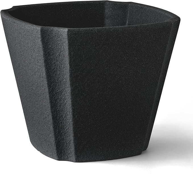 ARBORA 16" Monaco Square Polyresin Indoor and Outdoor Planter with Classic Black Finish - Durable, Weatherproof, Lightweight, Large Plant Pot for Patio, Garden, Deck, Entryway