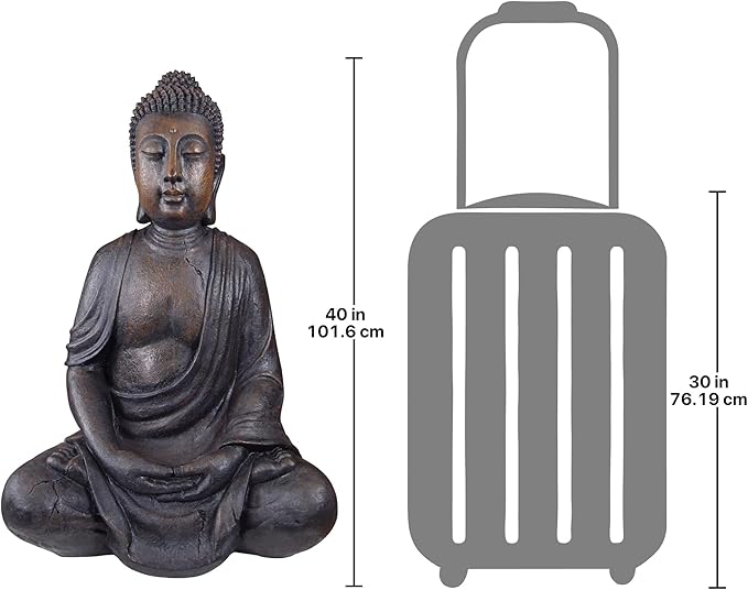 Design Toscano Meditative Asian Decor Grand Temple Indoor/Outdoor Garden Statue, Large, 40 inches tall, Cast Stone Resin, Dark Stone Finish