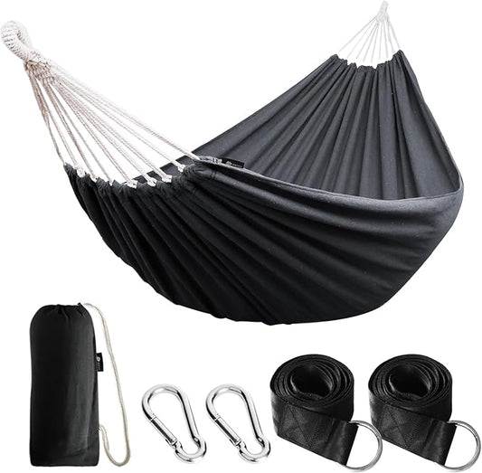 ANYOO Cotton Hammock Portable Camping Hammocks for Hanging Sturdy Garden Comfortable Fabric Hammock with Tree Straps Up to 660lbs with Travel Bag for Camping Outdoor/Indoor Patio Backyard