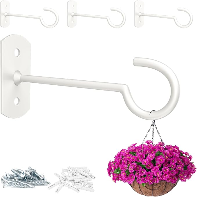 Hanging Plant Bracket 6inch 4Pack Metal Plant Hook Shepherds Hook Decorative Wall Plant Hanger for Hanging Lanterns Bird Feeder Flower Basket Home Decor Indoor & Outdoor White