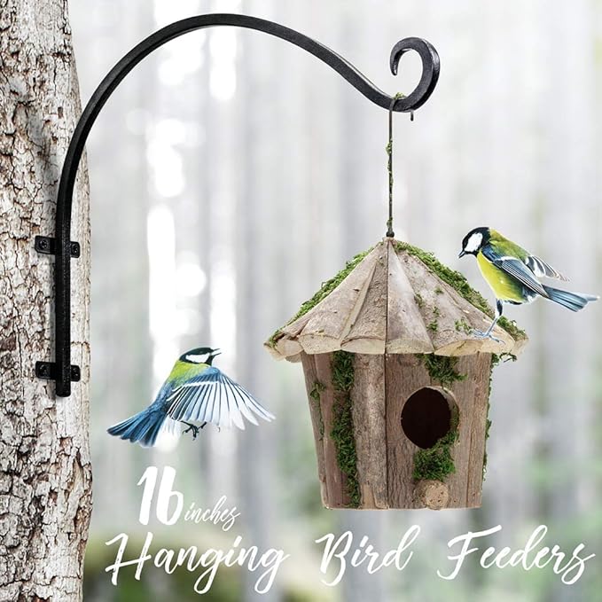 Heavy Duty Hanging Plant Bracket: Outdoor Hand-Forged Hanging Plant Bracket Hook - 16Inch Black Bird Feeder Bracket