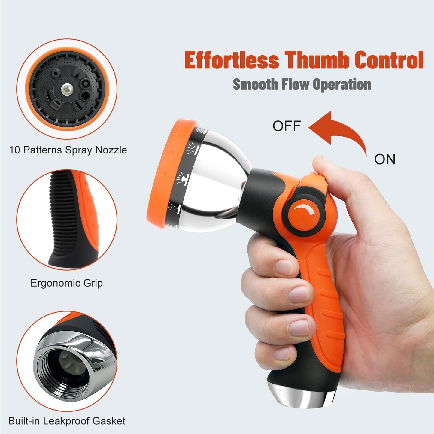 Garden Hose Nozzle, Hose Sprayer Nozzle with 10 Spray Patterns, High Pressure Water Hose Nozzle Heavy Duty Metal Hand Sprayer for Car Wash, Plants, Pets & Outdoor Cleaning, Orange