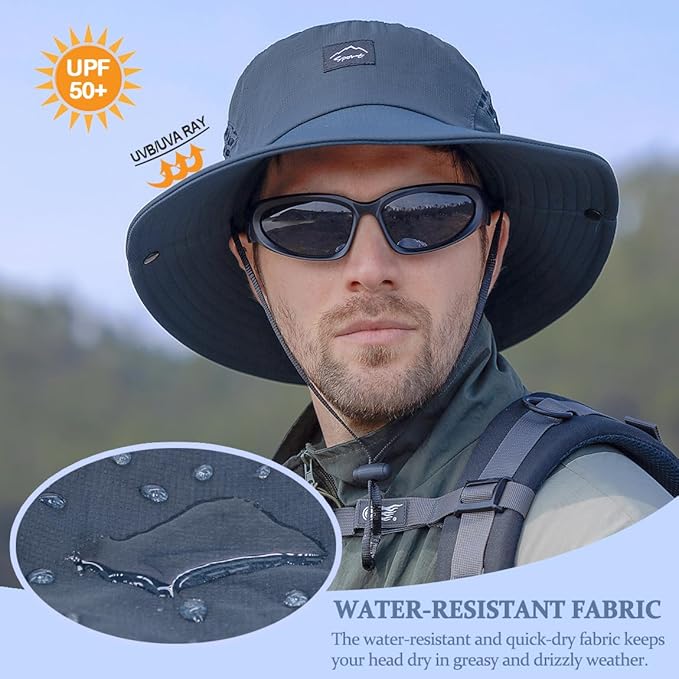 Fishing Hat, UPF50+ Wide Brim Sun Hat for Men Women, UV Protection Hiking Beach Bucket Hats Summer Safari Hat