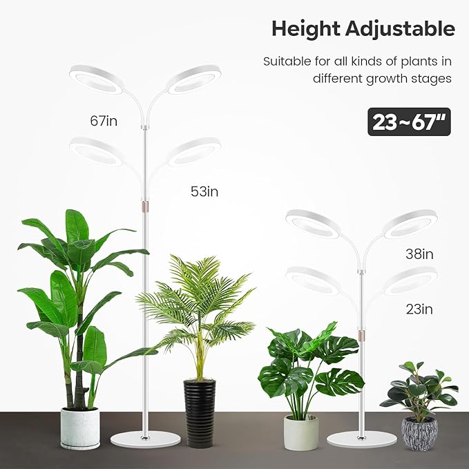 Garpsen Grow Lights for Indoor Plants, Dual-Head Full Spectrum LED Plant Light with Stand, 3 Color Modes Grow Lamp with Timer 6/12/16H, 5 Dimmable Levels, 168 LEDs and 67''Height Adjustable(White)