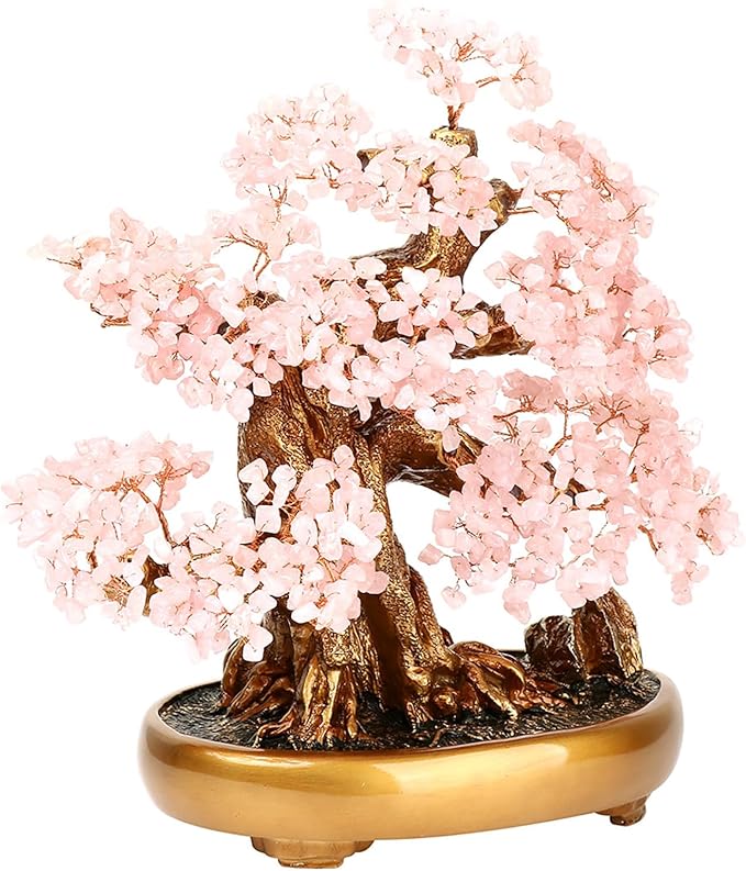 Feng Shui Money Tree Large Crystal Quartz Lucky Tree Gem Tree for Office Home Feng Shui Decoration for Wealth/Fortune and Luck (Rose Quartz)