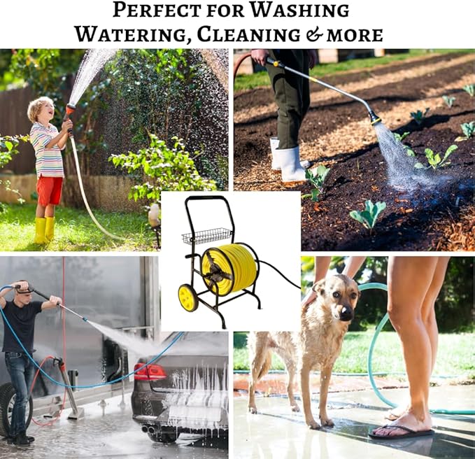 Heavy Duty Hose Cart with Wheels – Garden Hose Holder, Hose Reels for Outside, Metal Hose Reel Cart, 200ft Capacity