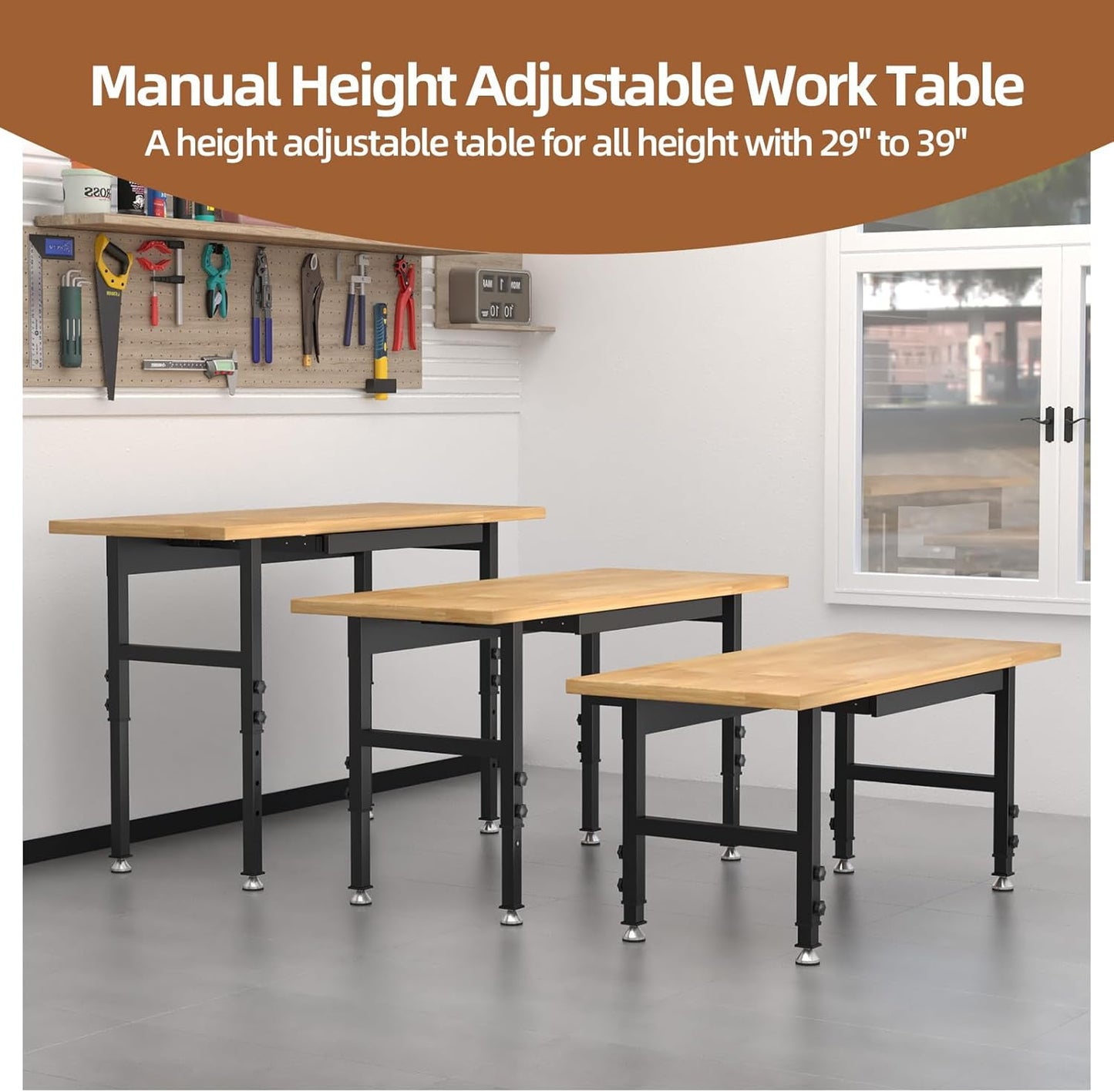 60'' Adjustable Workbench Table, Metal Tool Bench Work Bench for Garage, Large Load Capacity Workshop Table for Office,Workshop,Home, Easy Assembly