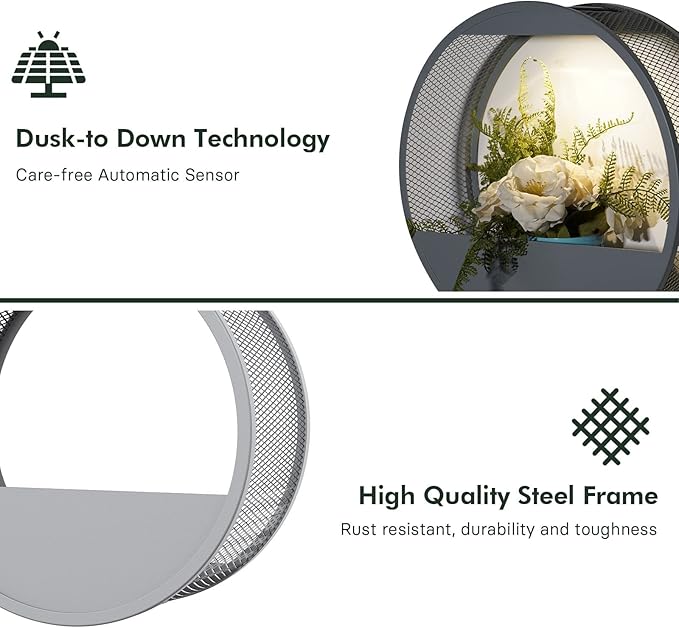 Grand patio Outdoor Circular LED Solar Hanging Wall Sconce Planter, with Dusk to Dawn Sensor Decor Wall Lighting for Garage Doorway Patio Yard, Cement Grey (S-Round)