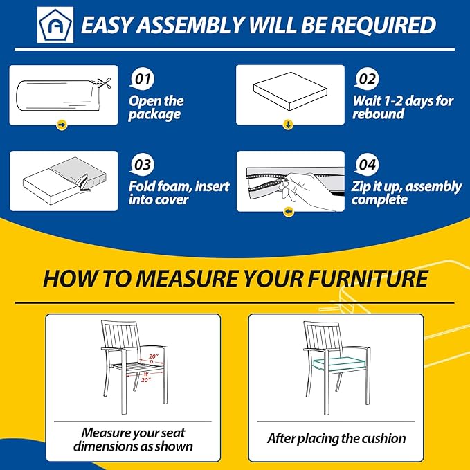 AAAAAcessories Outdoor Seat Cushions for Chairs, Waterproof, Fade-Resistant Patio Furniture Replacement Cushions, 20" x 20" x 3", Set of 2, Khaki Beige