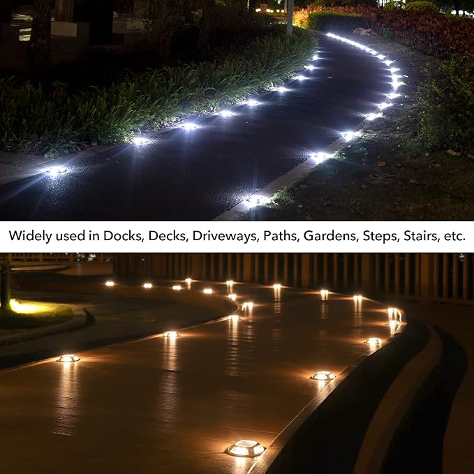 AGPTEK Solar Driveway Lights Outdoor 4 Pack, 2 Color Modes LED Deck Dock Marine Waterproof Driveway Marker Lights for Step Sidewalk Stair Garden Pathway Walkway Yard (Warm White/Cool White)