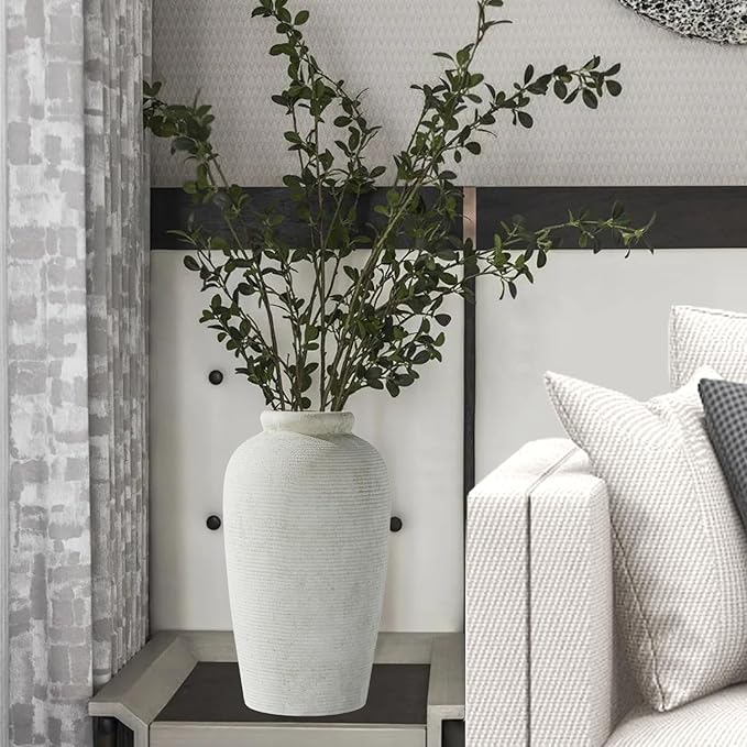 Decorative Ceramic Rustic vase,Tall vase for Minimalist Decoration,11" Large Vintage Vase for Home Decor,Centerpiece,Living Room,Enterway,White