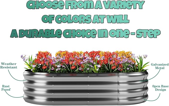 Galvanized Metal Planter Raised Garden Bed Kit for Gardening Outdoor，8x2x1ft Planter Grow Garden Box Raised Flower Bed，Long Vegetable Clearance Herb Raised Garden Beds for Gardening