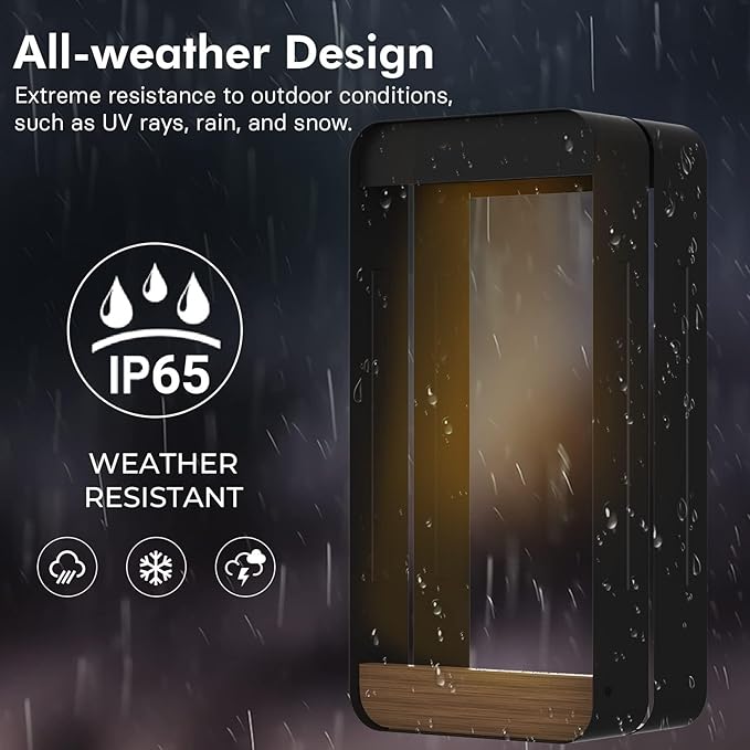 Grand patio Solar Outdoor Power Wall Sconce Shelf Planter, Waterproof Decor LED Wall Light Lamp with Woodgrain for Patio, Porch, Solar Energy, Black(S-Rectangle)