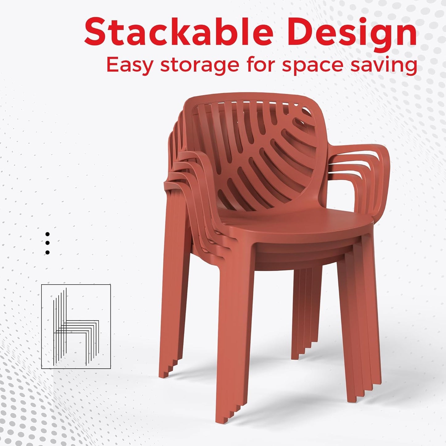 4 Person Dining Table Set, HDPE Patio Round Dining Table and Stackable Chair, Kitchen & Dining Room Sets All Weather for Backyard Porch Poolside, Red