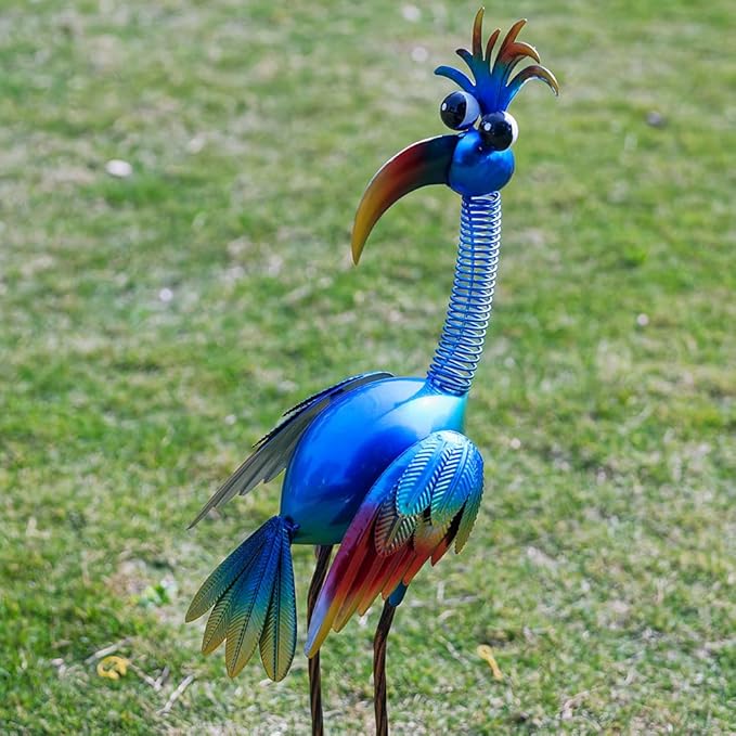 DREAMSOUL 30" Tall Bird Garden Statues Metal Standing Bird Outdoor Statues, 3D Funny Statue for Garden Patio Lawn