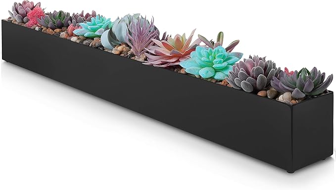 DR&Co Modern Rectangle Planter Box - 32" Metal Planter Ideal for Long Succulent, Rectangular Box for Table or Window Sill, Trough for Indoor Window, Black
