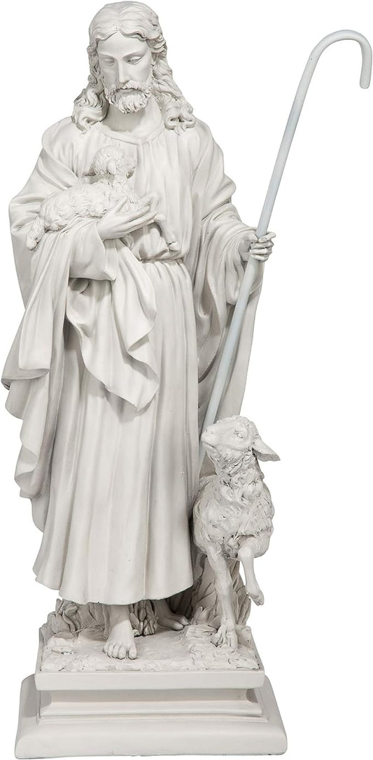 Design Toscano EU1785 Jesus The Good Shepherd Religious Garden Statue, 12 Inches Wide, 8 Inches Deep, 28 Inches High, Antique Stone Finish