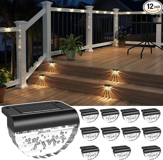 12 Pack Solar Deck Lights Outdoor, Solar Step Lights Waterproof for Outside, Yard, Patio, Garden, Pool, Railing, Stairs, Fence (Warm White)