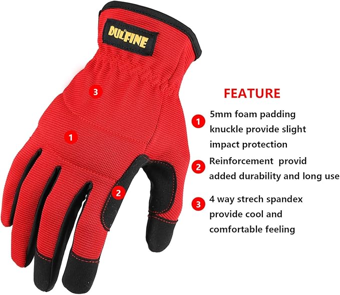 DULFINE High Performance Work Gloves For Men(3 Pairs Pack), High Dexterity Touch Screen For Multipurpose,Excellent Grip (XX-Large)