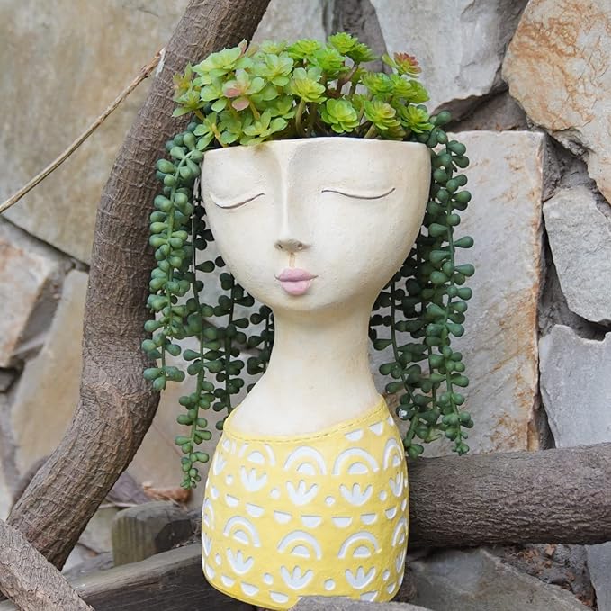 DiliComing Face Planter-Pots for Indoor Plants - 11 Inch Tall Planters for Flowers Head Planter with Drainage for Patio Yard Garden Succulent Pots Garden Décor 6 x 6 x 11 Inch