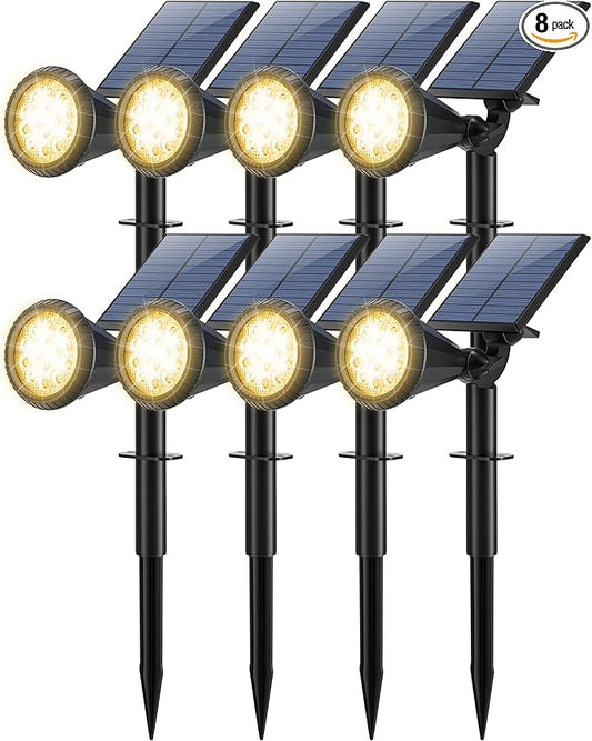 8 Pack Solar Spot Lights Outdoor Waterproof 180 Adjustable Solar Powered Landscape Lights for Yard, Garden, Pathway, Porch, Pool, Wall, 4 Lighting Modes, Warm White