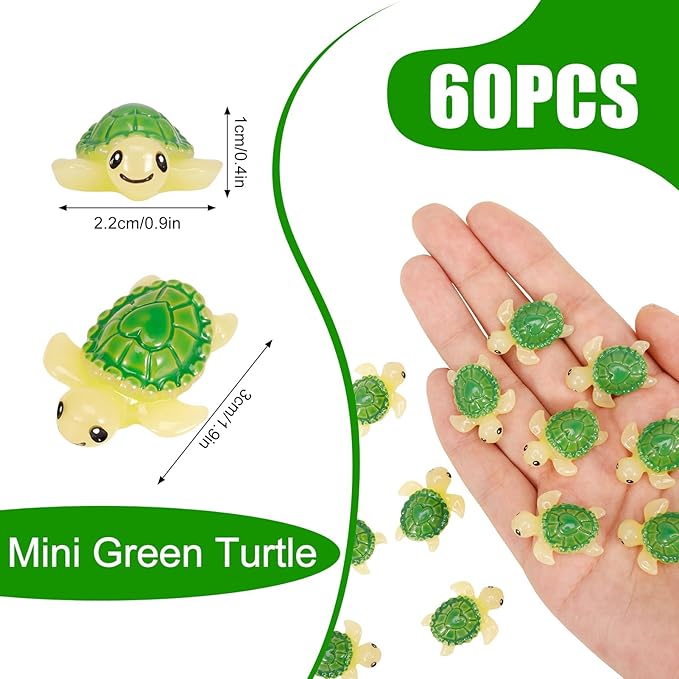 60 Pcs Mini Resin Tortoise,Cute Miniature Sea Turtle Figurines,Tiny Ocean Tortoise Statues for Fairy Garden Landscape Birthday Party Ornament Home Plant Decor Crafts DIY(Green)