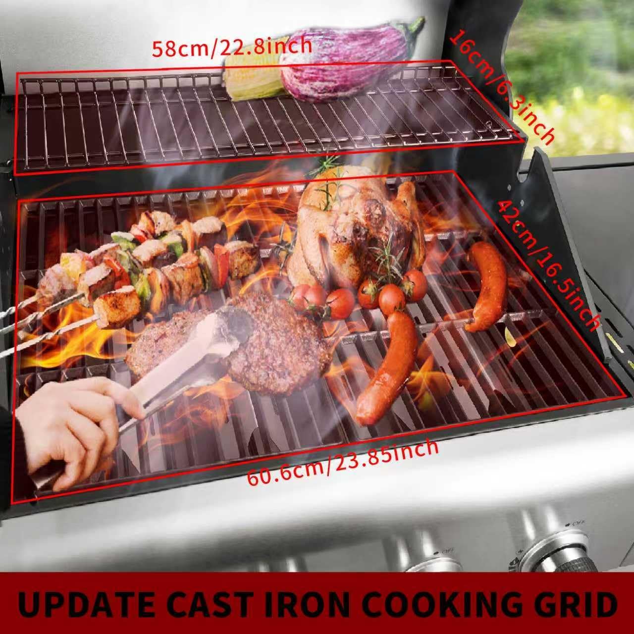 4-Burner Propane Gas BBQ Grill with Side Burner, 53,000 BTU Output with Enameled Cast Iron Grates for Patio Garden Barbecue, Stainless Steel