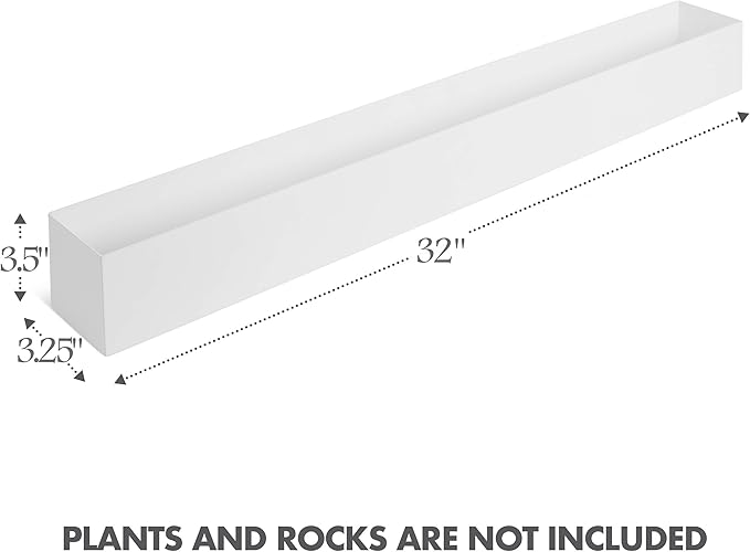 DR&Co Modern Rectangle Planter Box - 32" Metal Planter Ideal for Long Succulent, Rectangular Box for Table or Window Sill, Trough for Indoor Window, White