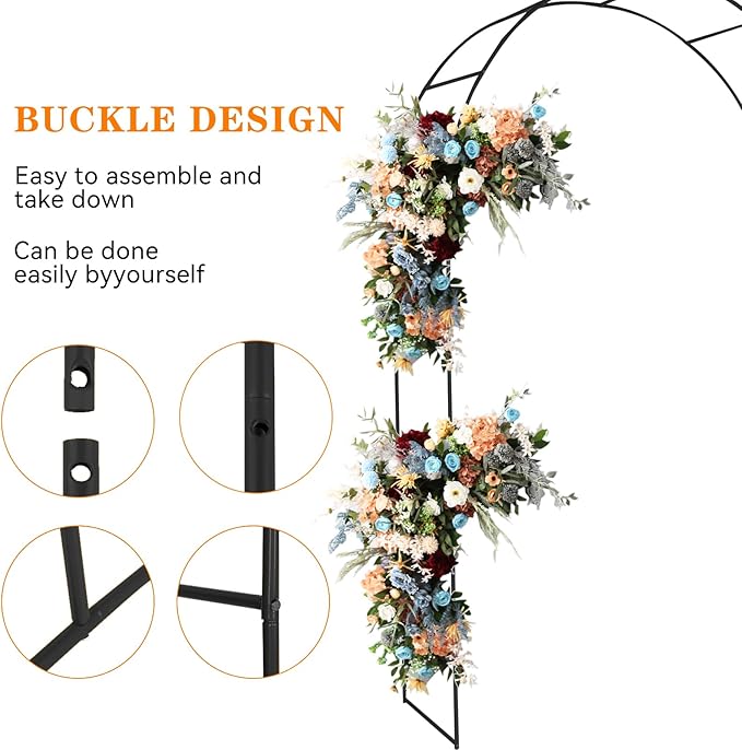 Adorox 7.8ft Garden Arch Trellis for Climbing Plants, Metal Arch Frame, Pumpkin Archway Outdoor Garden Arbors and Arches for Halloween Christmas Birthday Party Baby Shower Decoration(Black)