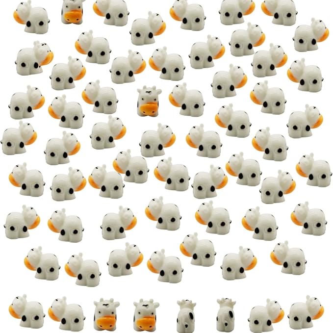 DoubleWood Mini Cow Figurines Set, 90 Pieces, Resin Mini Animals Decorations for Fairy Gardens and Miniature Landscapes (90, White)