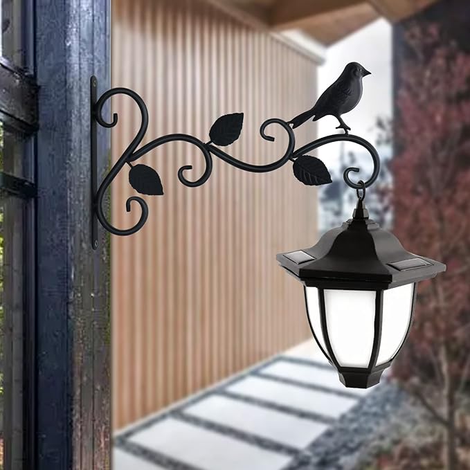 Hanging Plants Bracket 12" Bird Planter Outdoor Hooks Hangers for Flower Baskets Pot Bird Feeder Wind Chimes Lanterns Patio Garden Outdoor Indoor Metal Black, 2 Pack