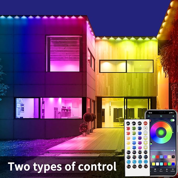 500ft Permanent Outdoor Light,RGB Eave Lights Music Sync IP67 Waterproof Outdoor Eave Lights Lighting, can be Used for Garden,House,Party,Holiday Decoration（2 Rolls of 250ft）