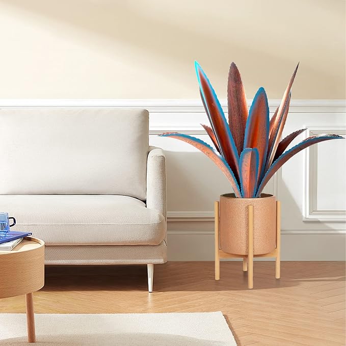 Enlarge thickened Wind Resistant Metal Agave Garden Art Metal Plant Country Garden Sculpture Statue Outdoor decoration Agave Metal Plant Courtyard Garden Lawn Ornament Gift (2, 12 Leaves blue)