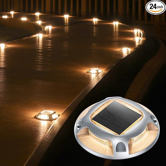 AGPTEK Solar Driveway Lights Outdoor 24 Pack, 2 Color Modes LED Deck Dock Marine Waterproof Driveway Marker Lights for Step Sidewalk Stair Garden Pathway Walkway Yard (Warm White/Cool White)