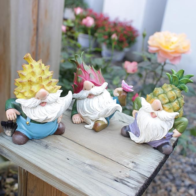 3 PCS Funny Garden Gnome Statues, Creative Resin Dwarf Sculptures, Outdoor Yard Decor, Gnomes Tree Faces for Lawn, Patio, Porch, Miniature Fairy Garden Accessories, Novelty Gift for Indoor/Outdoor Use