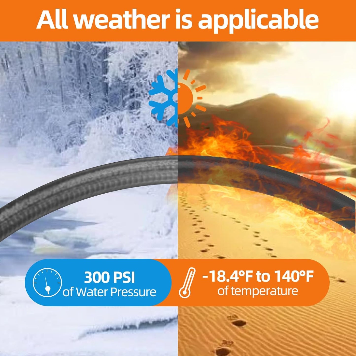 Garden Water Hose 50 ft x 5/8 in Heavy Duty, Flexible and Lightweight, Burst 600 psi, Kink-less Hybrid Rubber Pipe for Backyard, 3/4'' Brass Fittings, Black