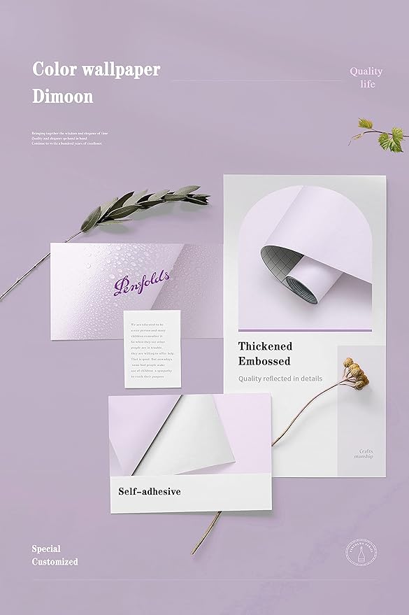 Dimoon 118''x17.7'' Purple Peel and Stick Wallpaper Contact Paper Modern Self Adhesive Wall Paper Removable Renter Friendly Textured Solid Color Shelf Cabinet Vinyl Roll (118''x17.7'',Light Purple)