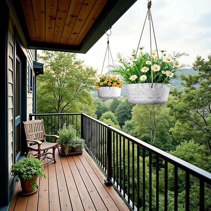 10.7 Inch Hanging Planter for Outdoor Indoor Plants，2 Pack Hanging Flower Pots with Drain Holes for Garden Home Decor Use (Marble)