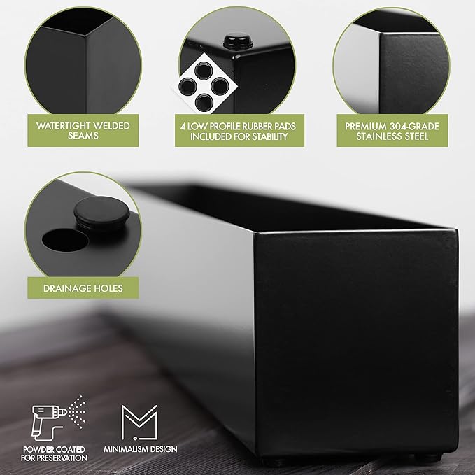 DR&Co Modern Rectangle Planter Box - 32" Metal Planter Ideal for Long Succulent, Rectangular Box for Table or Window Sill, Trough for Indoor Window, Black