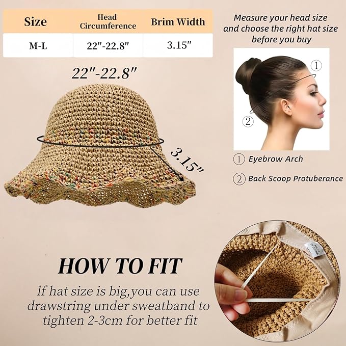Floppy Big Beach Straw Hats for Women Foldable Summer Wide Brim Packable Sun Hat Womens Travel Straw Fedora Hat