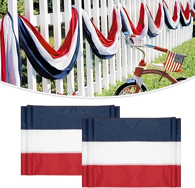 2Pack Patriotic Bunting US Flag Decorations 4th of July Decor 2x20 Ft Large Red, White & Blue Banner Veterans Day Memorial Days Celebration Outdoor Porch Garden