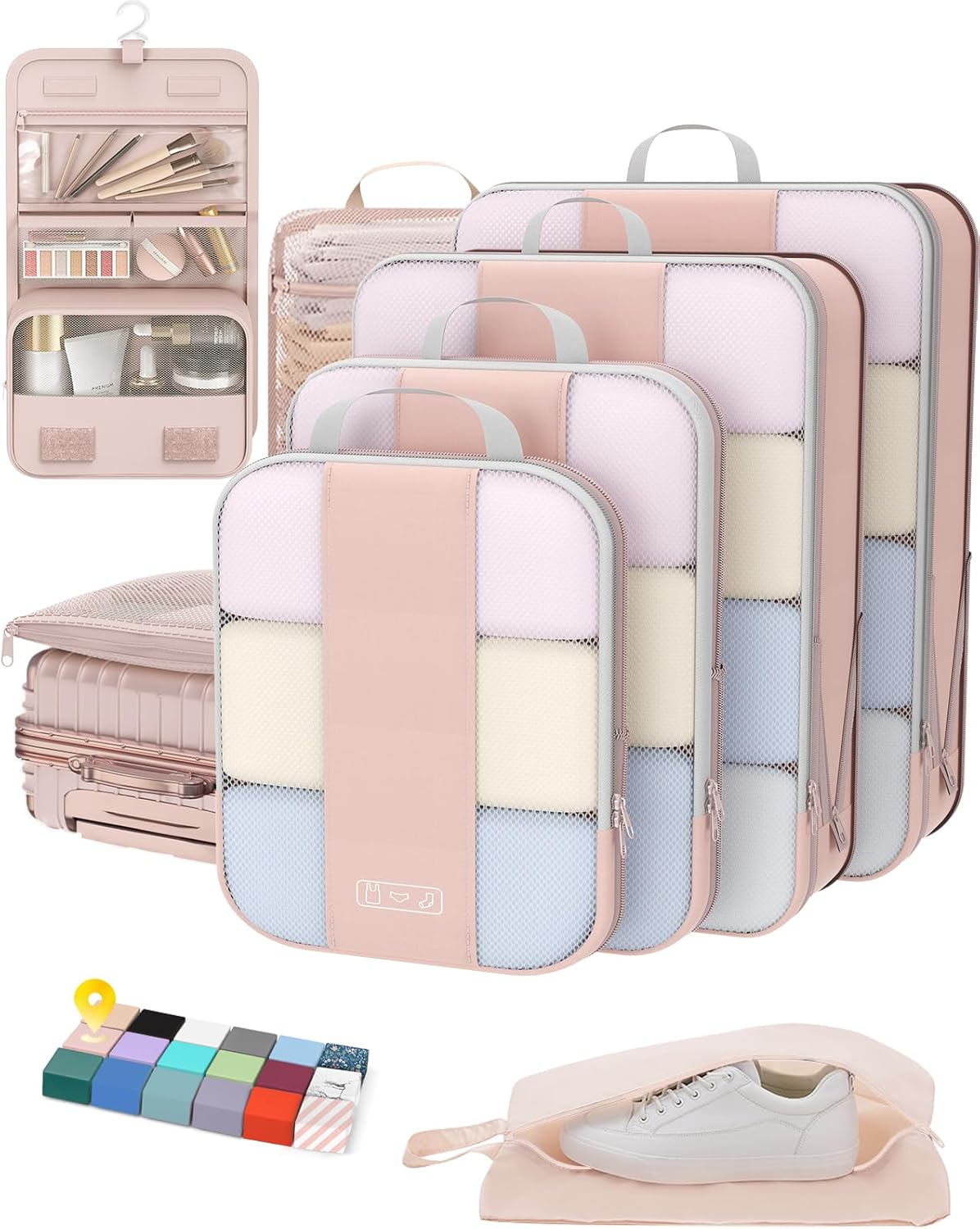 8 Set Compression Packing Cubes for Travel Essentials,Compressible Expandable Packing Cubes for Suitcase,OlarHike Luggage Organizer Bags for Travel,Handy Helper for Organizing Clothes(Beige)