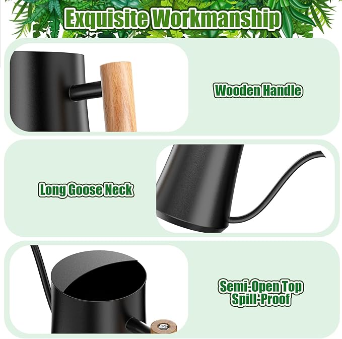 Green Moon Water Can Indoor Plant Black 35oz with Long Spout Mini Water Can Indoor Metal Watering Can Pot for Indoor House Plant Bonsai Outdoor Garden Flowers Modern Decorative