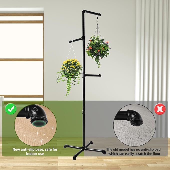 Hanging Plant Stand,Plant Hanger Indoor,Corner Hanging Plant Stand, Black Metal Hanging Plant Holder for Indoor Plants,Hanging Planter for Bedroom Living Room Garden Balcony