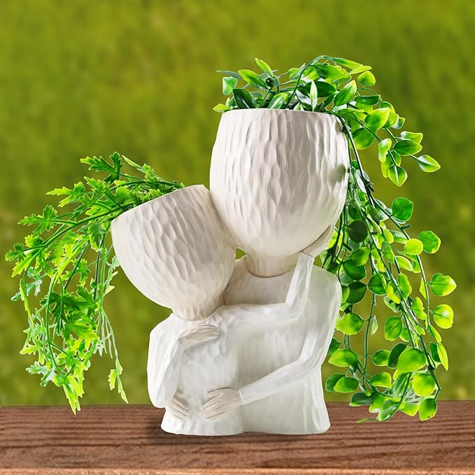 Head Planter for Indoor Plants Face Flower Pots Outdoor Plant Accessories Mug Succulent Planters with Drainage Hole Husband Hug Wife
