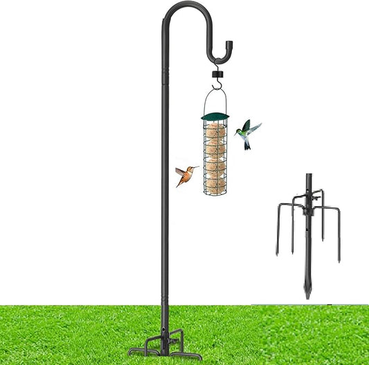 Heavy Duty Shepherd Hooks for Outdoor Decor, 62 Inch Tall Garden Hooks for Hanging Plants, Lanterns, Bird Feeders – Rust-Resistant Steel, Sturdy 5 Prongs Base – Black
