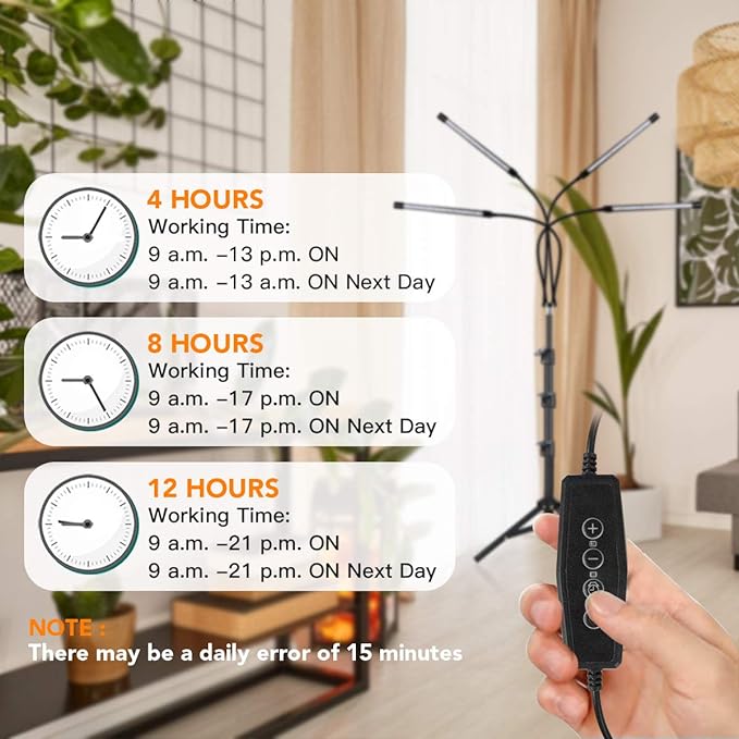 GHodec Grow Light with Stand, 5500K Full Spectrum Gooseneck Floor Plant Light for Indoor Plants Growing,5 Dimmable Levels & Auto On/Off Timer,Tripod Stand Plant Lamp Height Adjustable