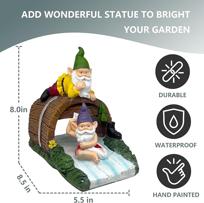 Elenon Gnomes Decorative Gutter Downspout Extension Statue, Elf Gutter Guardian Rain Downspout Extender, Garden Splash Block Outdoor Sculpture for 3" × 4" Down Spouts Decor