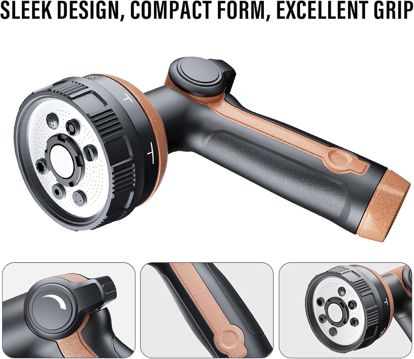 Heavy Duty Garden Hose Nozzle, 100% Metal Water Hose Sprayer with 8 Spray Patterns, High Pressure Hose Nozzle with Thumb Control, On Off Valve, for Lawn & Plant Watering, Car & Pet Washing