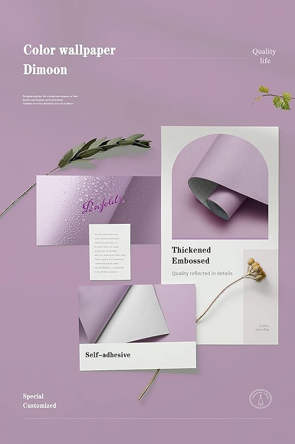 Dimoon 236''x17.7'' Purple Peel and Stick Wallpaper Contact Paper Modern Self Adhesive Wall Paper Removable Renter Friendly Textured Solid Color Shelf Cabinet Vinyl Roll (236''x17.7'',Purple)